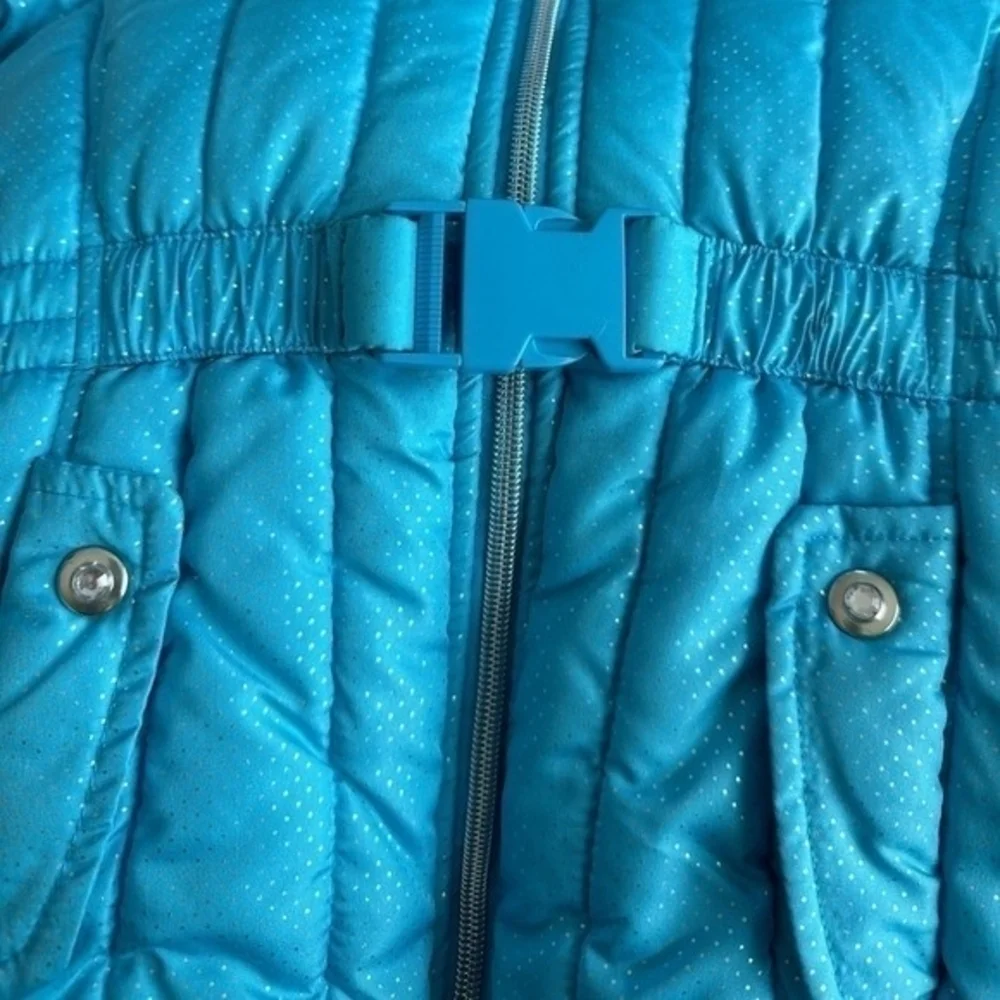 Rothschild Girls Blue Silver Dot Hooded Puffer Jacket Size 5-6 Zip Front Coat - Picture 6 of 7